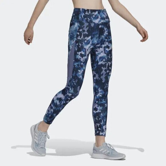 ADIDAS BNWOT "Aeroready" Leggings 7/8 Sz Small New Pull On Hi Rise Purple Print. - Picture 1 of 9